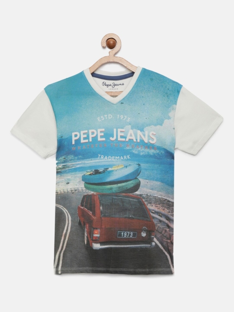 

Pepe Jeans Boys Off-White & Blue Printed V-Neck T-shirt