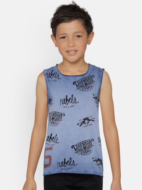 

Pepe Jeans Boys Blue & Black Printed Sleeveless Round Neck T-shirt