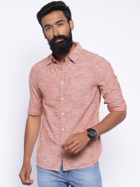 

Jack & Jones Peach-Coloured Printed Casual Shirt