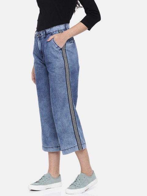 

People Women Blue Regular Fit Faded Chambray Culottes
