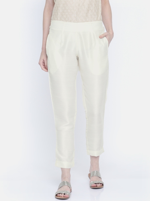 

People Women Off-White Regular Fit Solid Trousers