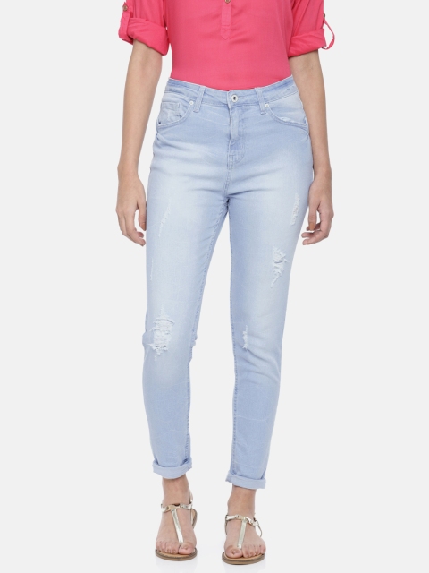 

People Women Blue Slim Fit High-Rise Mildly Distressed Stretchable Jeans