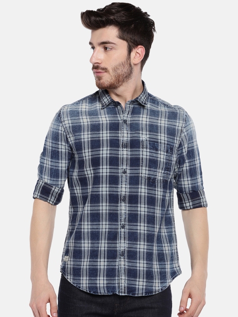 

Ed Hardy Men Blue & White Slim Fit Checked Casual Shirt
