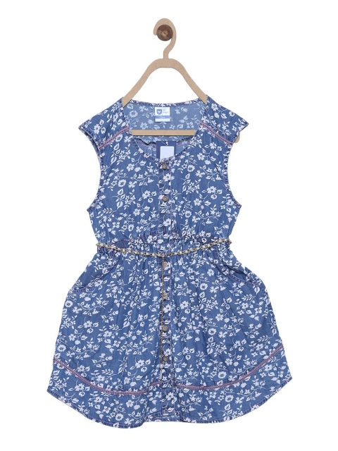 

612 league Girls Blue Printed Fit and Flare Dress