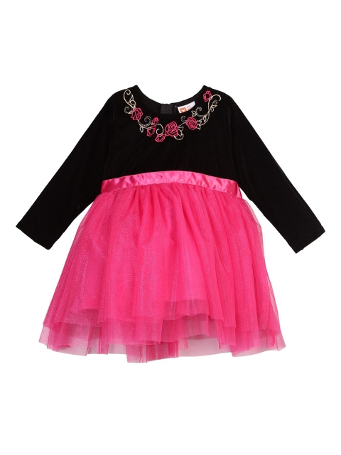 

612 league Girls Pink & Black Colourblocked Fit and Flare Dress