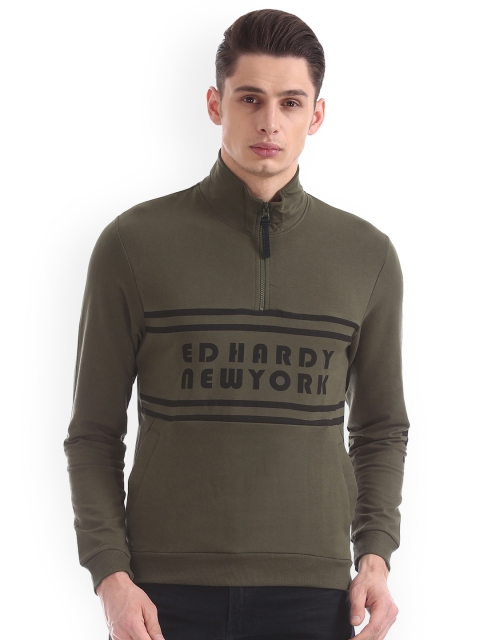 

Ed Hardy Men Olive Green Printed Sweatshirt