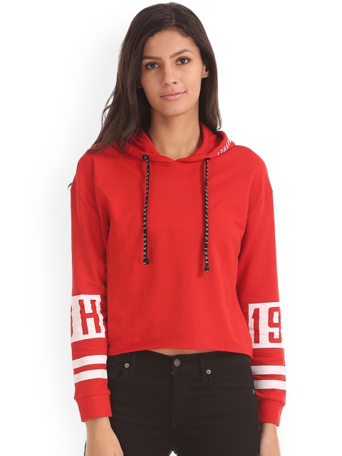 

Ed Hardy Women Red Solid Hooded Sweatshirt
