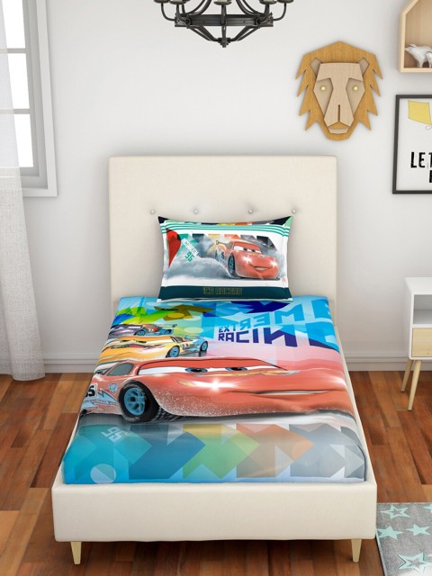 

SPACES Red & Blue Abstract 180 TC Cotton 1 Single Bedsheet with 1 Pillow Covers