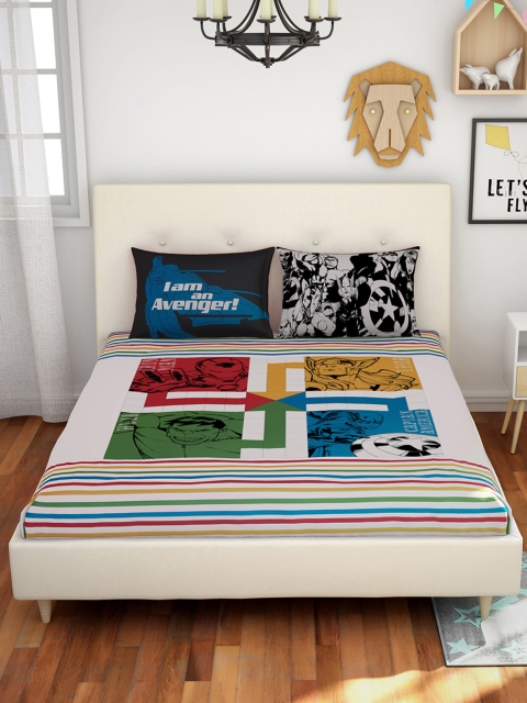 

SPACES Multicoloured Graphic 180 TC Cotton 1 Queen Bedsheet with 2 Pillow Covers, Multi