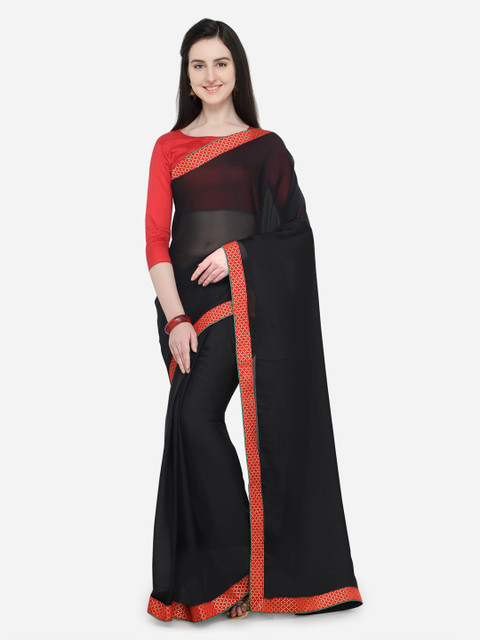 

Triveni Black Solid Poly Chiffon Saree
