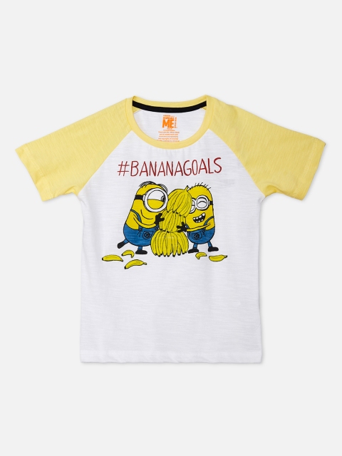 

Kids Ville Boys Navy Blue Minions Printed Round Neck Pure Cotton T-shirt, White
