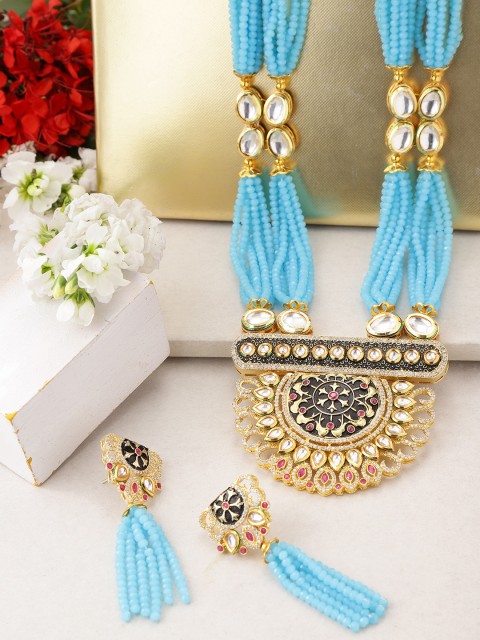 

Melani Borsa Blue & Black Gold-Plated Stone-Studded Handcrafted Jewellery Set