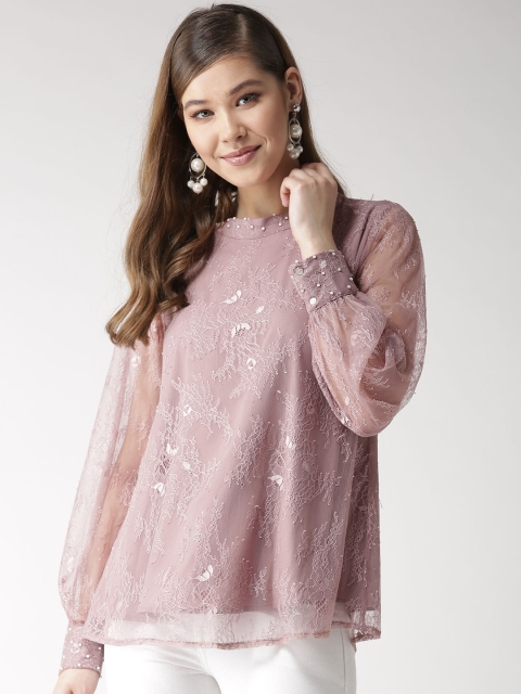

Antheaa Women Dusty Pink Lace A-Line Top