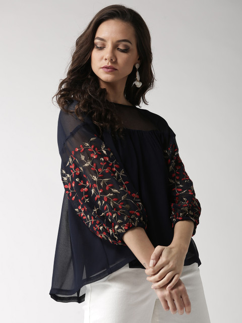 

Antheaa Women Navy Blue Solid A-Line Top