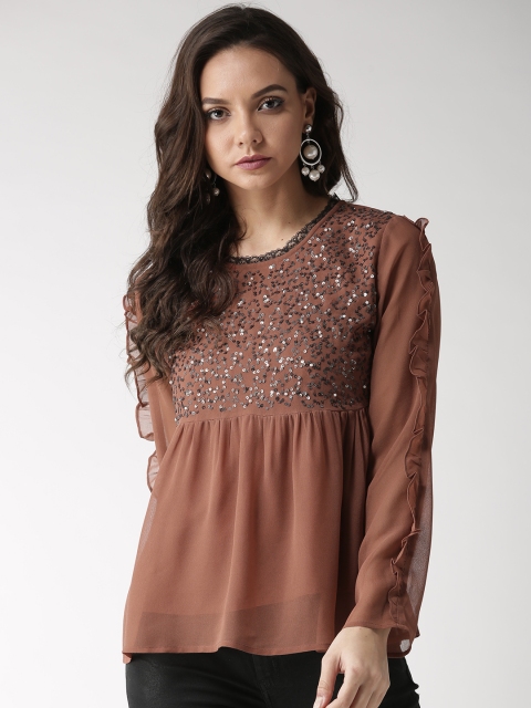 

Antheaa Women Brown Embellished A-Line Top