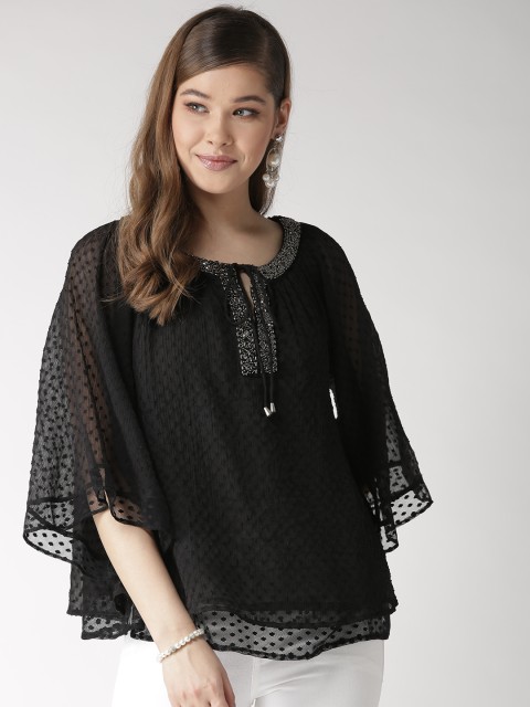 

Antheaa Women Black Self Design A-Line Top