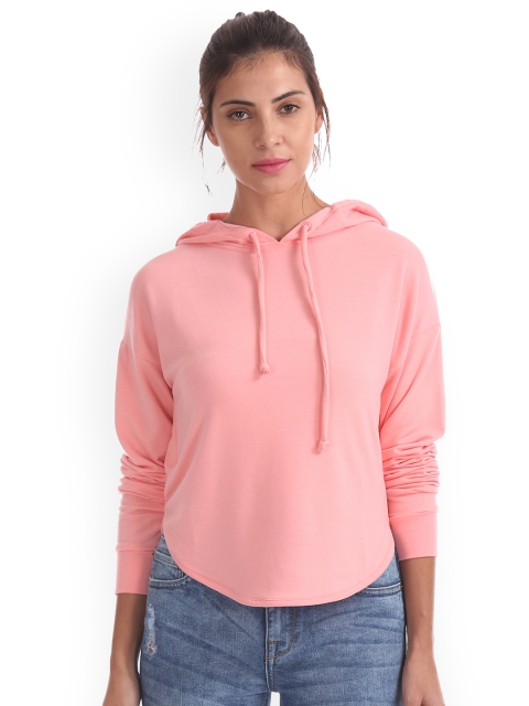 

Aeropostale Women Pink Solid Hooded Sweatshirt