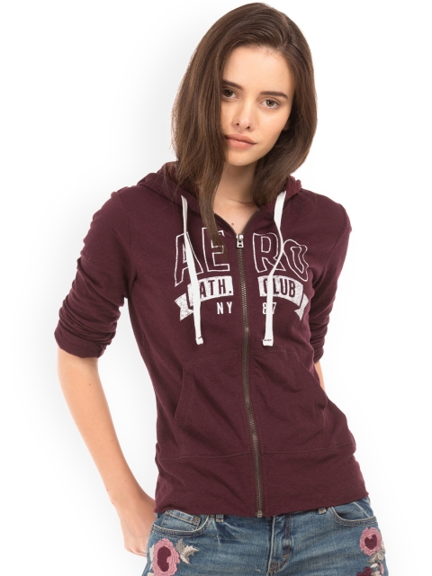 

Aeropostale Women Maroon Printed Hooded Sweatshirt