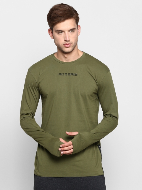 

SKULT by Shahid Kapoor Men Olive Green Solid Round Neck T-shirt