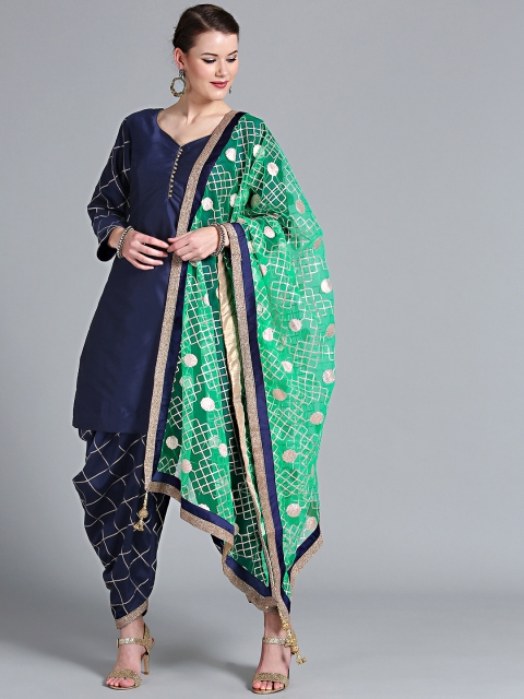 

Chhabra 555 Made-to-Measure Navy Blue & Green Kurta with Patiala Salwar & Dupatta