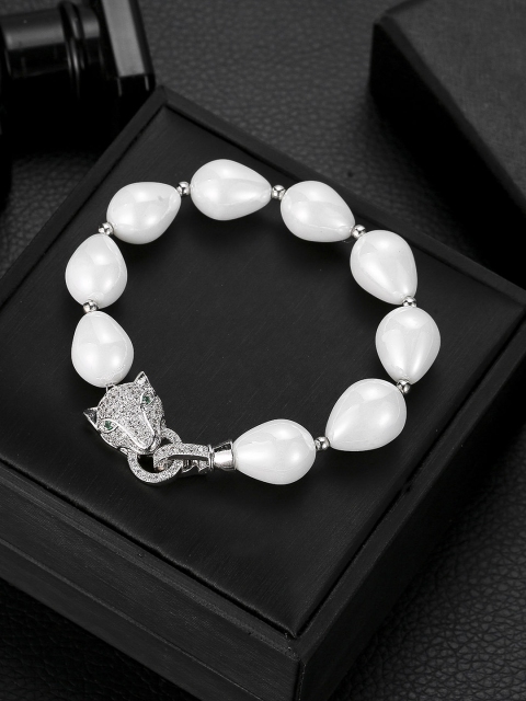 

Designs By Jewels Galaxy Off-White Rhodium-Plated Handcrafted Link Bracelet