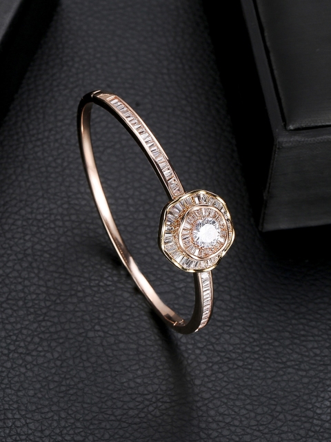 

Designs By Jewels Galaxy Rose Gold-Plated Stone-Studded Handcrafted Cuff Bracelet