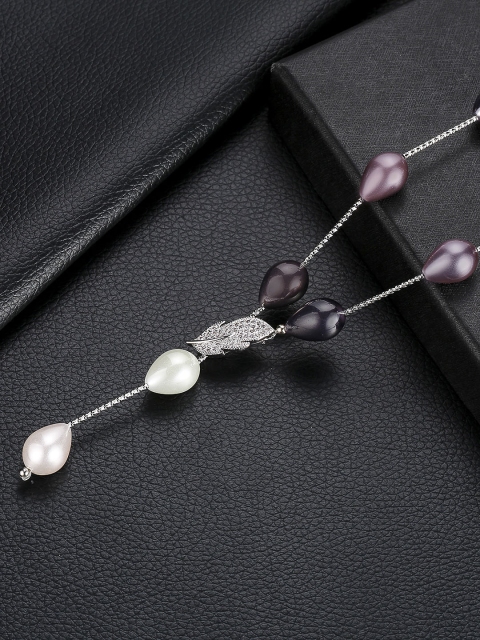 

Designs By Jewels Galaxy Off-White & Purple Rhodium-Plated Handcrafted Necklace