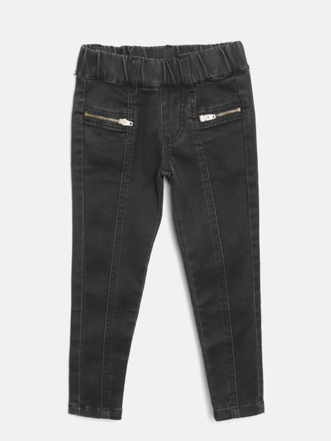 

612 league Girls Black Solid Jeggings