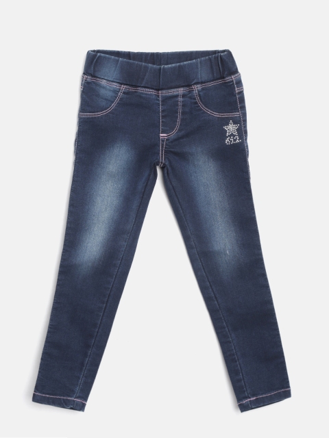 

612 league Girls Navy Blue Washed Jeggings
