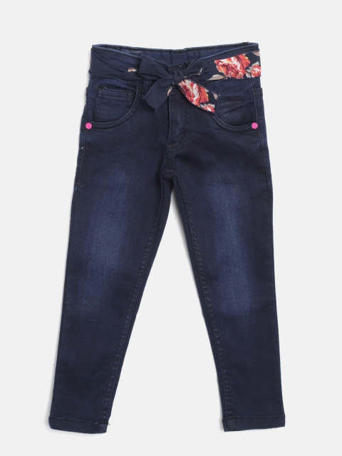 

612 league Girls Navy Blue Regular Fit High-Rise Clean Look Stretchable Jeans