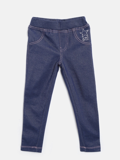 

612 league Girls Navy Blue Solid Jeggings