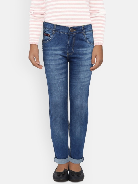 

612 league Girls Blue Mid-Rise Clean Look Jeans