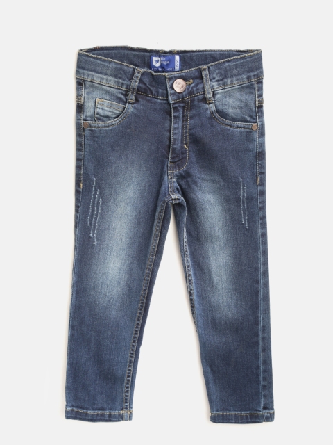 

612 league Boys Navy Blue Regular Fit Mid-Rise Low Distress Stretchable Jeans