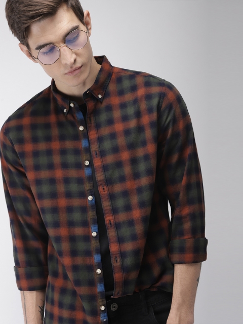 

Harvard Men Navy & Brown Regular Fit Checked Casual Shirt, Navy blue