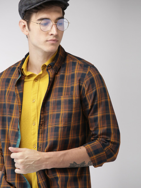 

Harvard Men Navy Blue & Mustard Yellow Tailored Fit Checked Casual Shirt