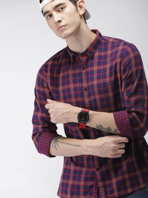 

Harvard Men Navy & Red Regular Fit Checked Casual Shirt, Navy blue