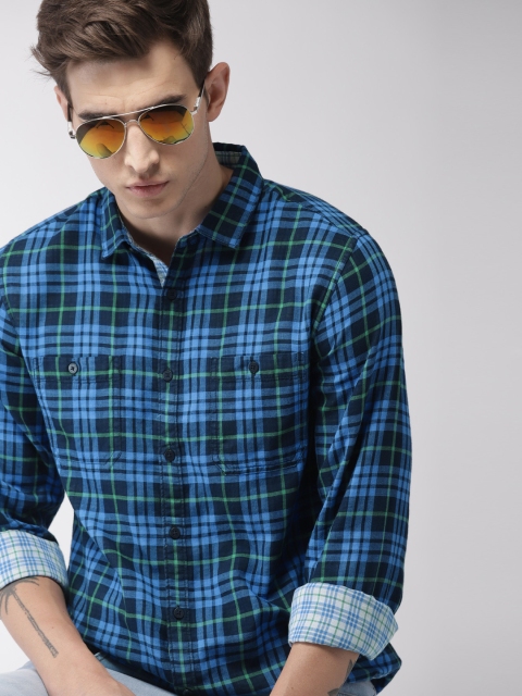 

Harvard Men Blue & Green Regular Fit Checked Casual Shirt