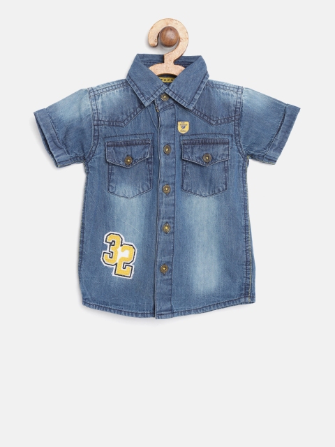 

612 league Boys Blue Chambray Regular Fit Faded Casual Shirt