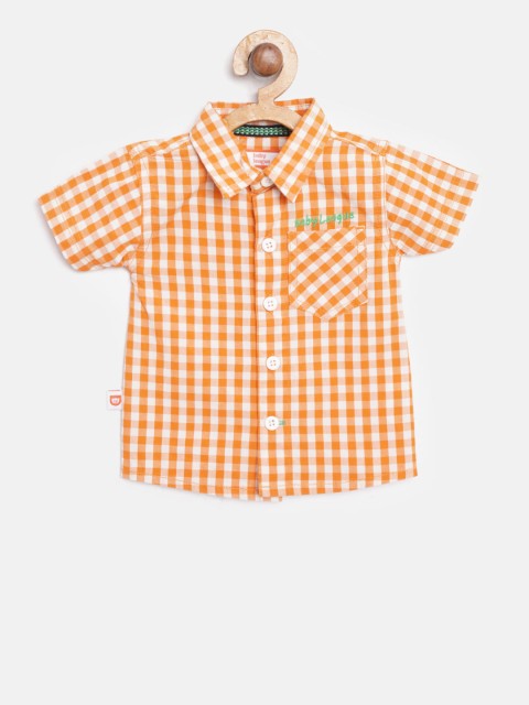 

612 league Boys Orange & White Regular Fit Checked Casual Shirt