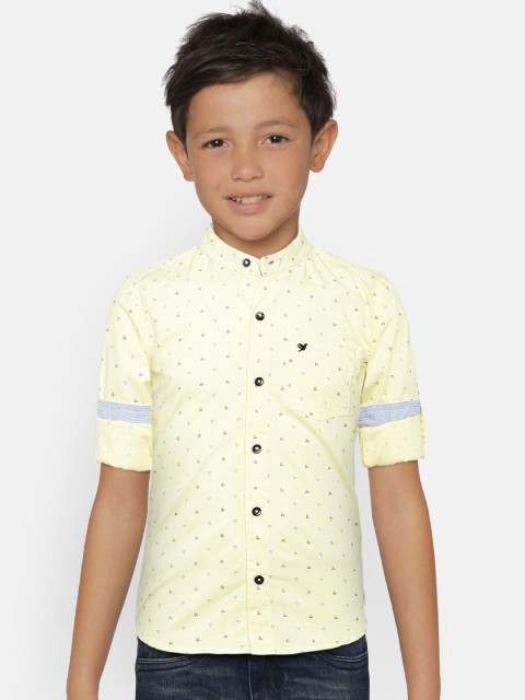 

612 league Boys Yellow Regular Fit Printed Casual Shirt