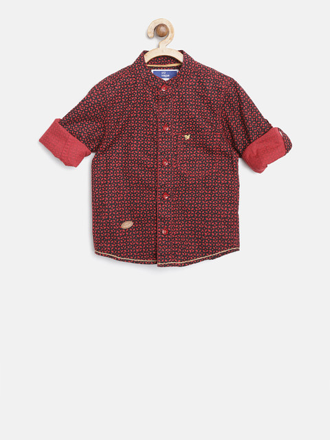 

612 league Boys Red & Black Regular Fit Printed Casual Shirt