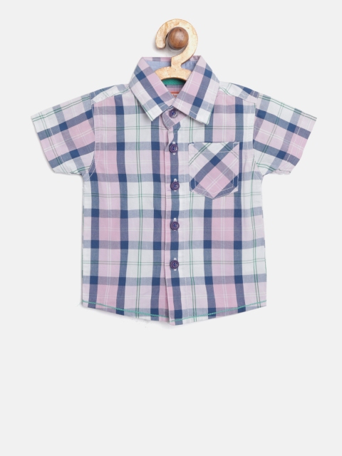 

612 league Boys Blue & Pink Regular Fit Checked Casual Shirt