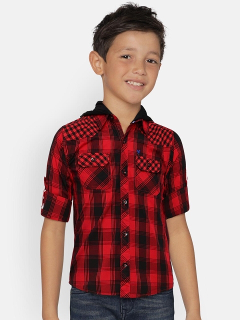 

612 league Boys Red & Black Regular Fit Checked Casual Shirt