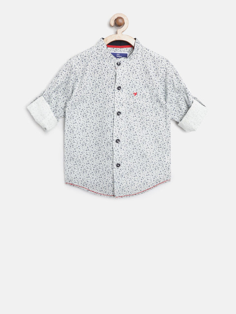 

612 league Boys Off-White & Navy Blue Regular Fit Printed Casual Shirt