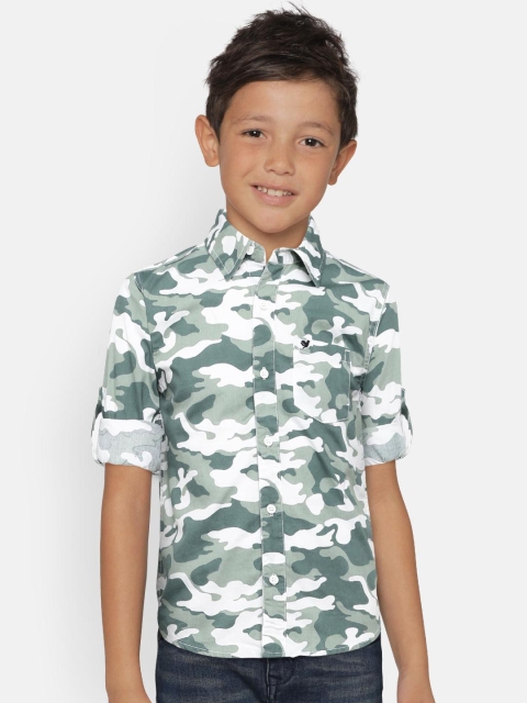 

612 league Boys Olive Green & White Regular Fit Printed Casual Shirt