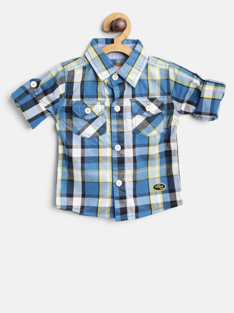 

612 league Boys Blue & White Regular Fit Checked Casual Shirt