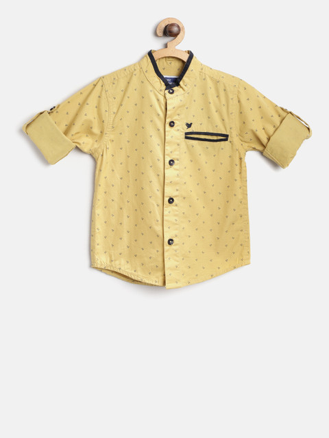 

612 league Boys Mustard Yellow Regular Fit Printed Casual Shirt