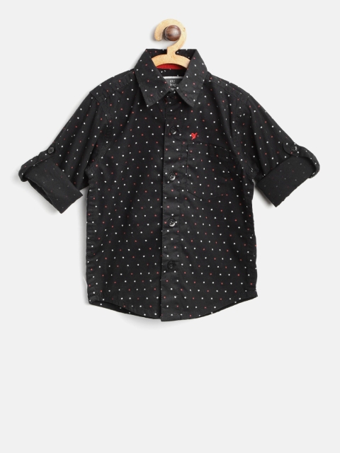 

612 league Boys Black Regular Fit Printed Casual Shirt