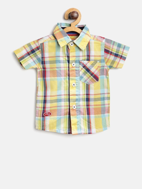 

612 league Boys Yellow & Blue Regular Fit Checked Casual Shirt