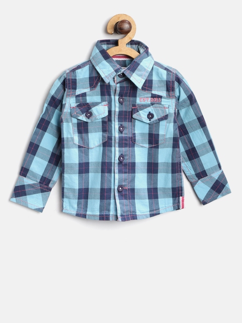 

612 league Boys Blue Regular Fit Checked Casual Shirt